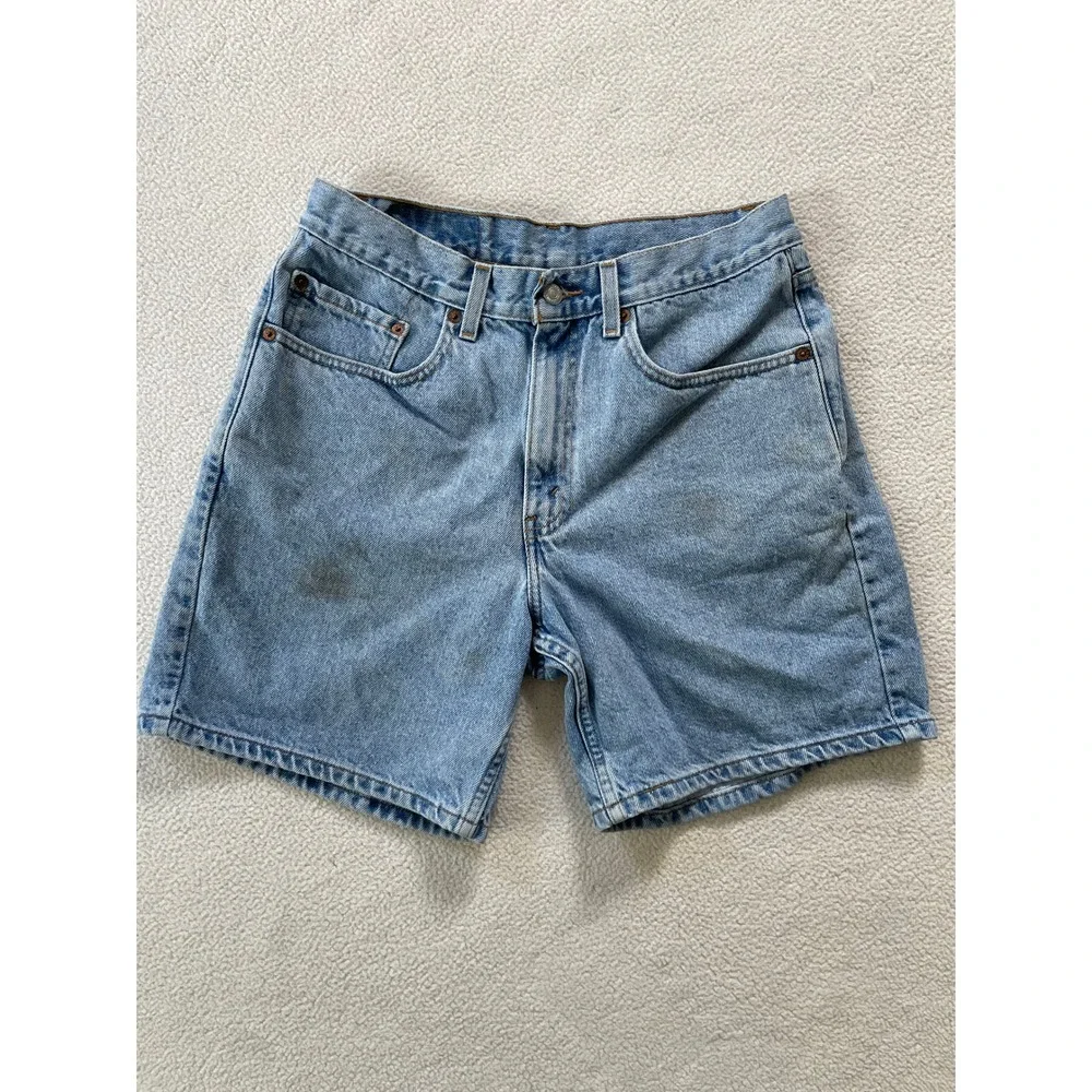 90s Levi's Mens 32 Relaxed Fit Shorts Light Wash Denim 550 Cotton Jorts Stains